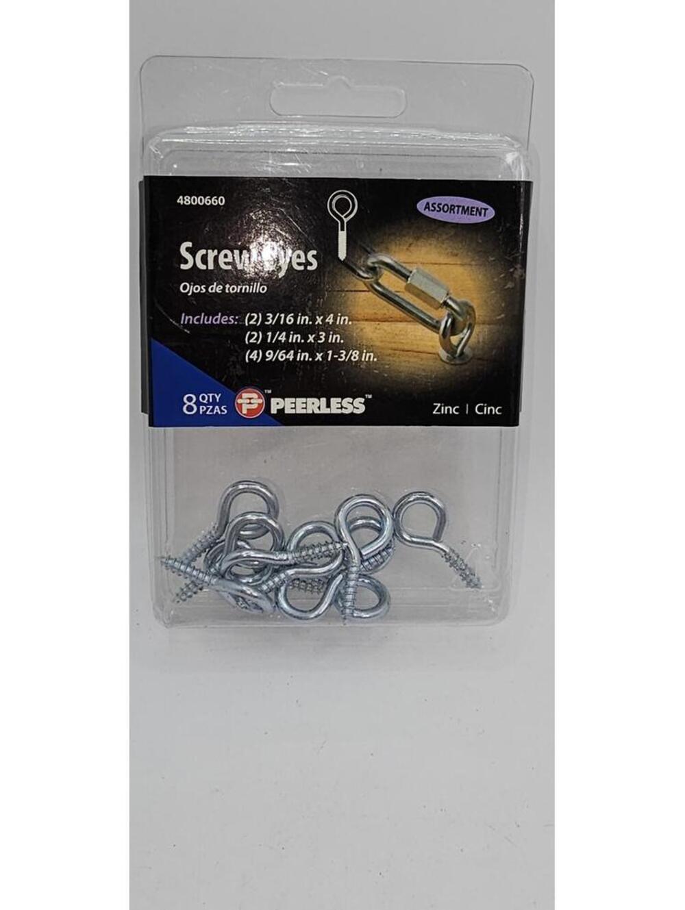 Peerless Screw Eyes Assortment Pack, Zinc Coated, 11 Pieces 3/16 in only